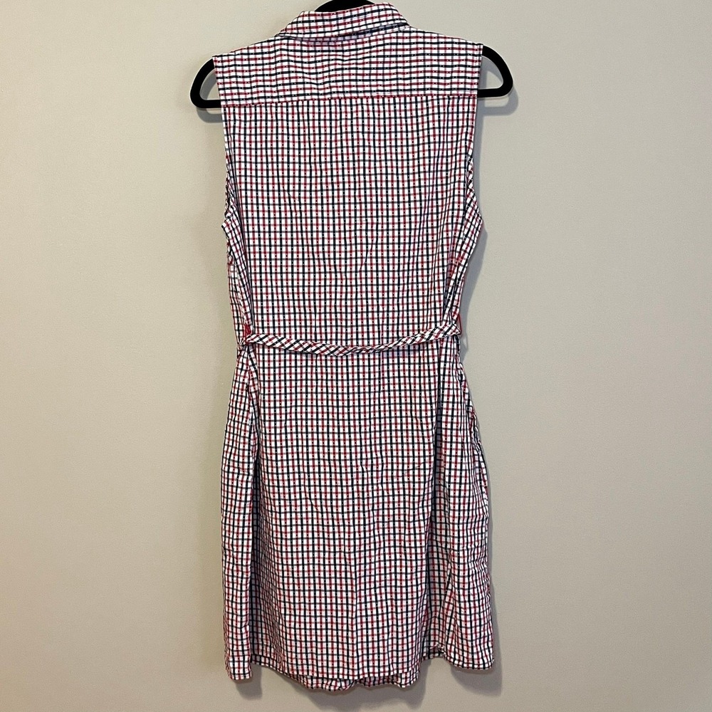 Tommy Hilfiger Shirt Dress Red White Blue Plaid Belted Sleeveless Cotton Size 14 - Picture 3 of 8